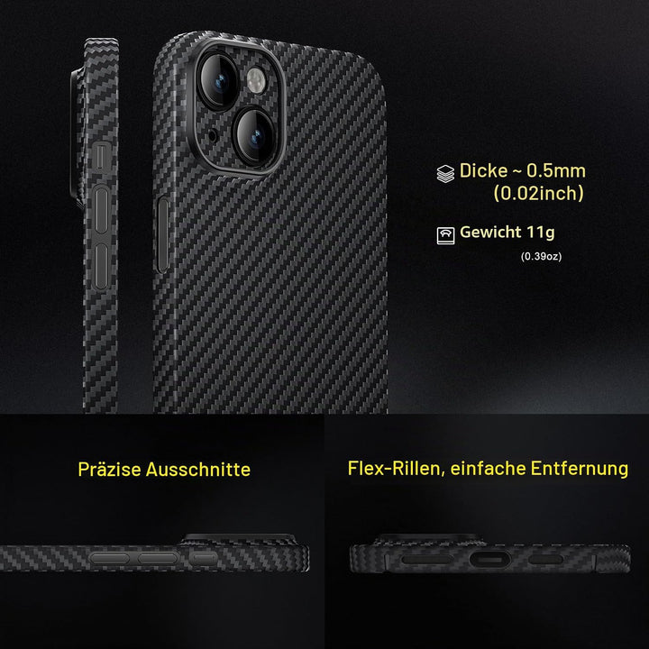 memumi Carbon Hülle für iPhone 15, 0,5 mm Superdünne, Hülle aus echter Aramidfaser [100% Aramidfaser