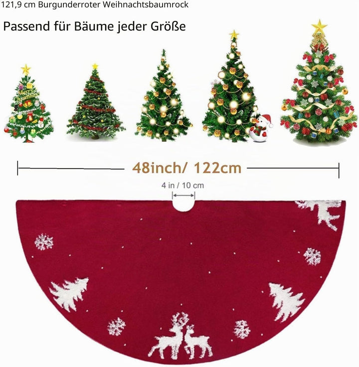 LOMOHOO Weihnachtsbaum-Rock 122cm gestrickt 3D-Elch-Weihnachtsbaum-Unterlage,Rustikaler roter Baumro
