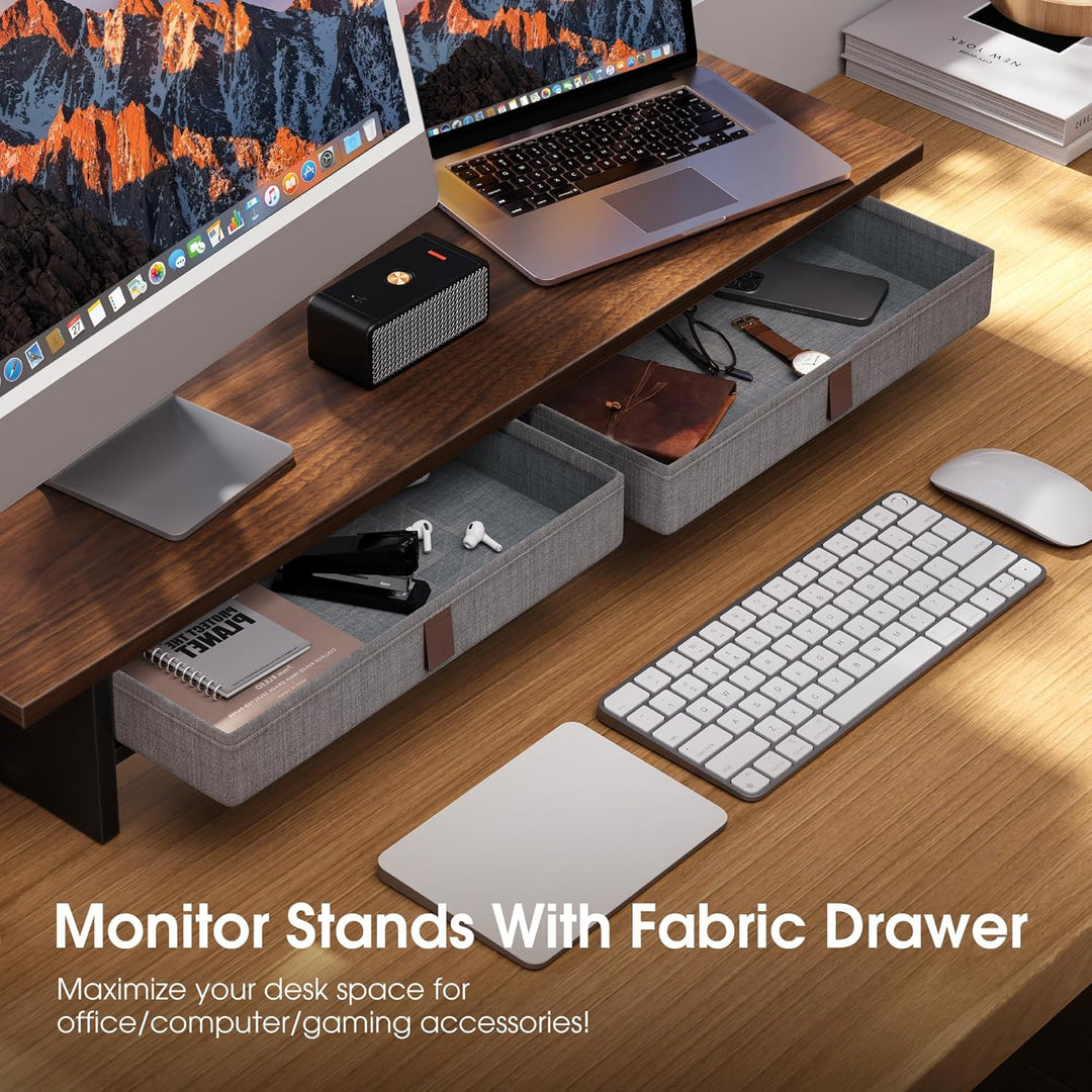 Fenge Dual Monitorständer Riser 2 Etagen Computer Monitor Ständer mit Schublade für PC Laptop Drucke
