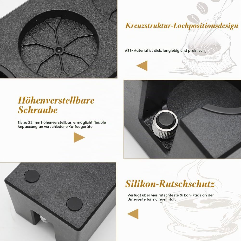 Tamperstation 51–58 mm für Siebträger, Höhenverstellbare Espresso Tamper Station aus ABS, rutschfest