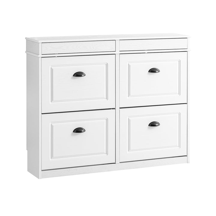 SoBuy Schuhschrank Schmal Weiss Holzoptik, Flurschrank Schmal mit Schublade, Schuhschrank Vintage, S