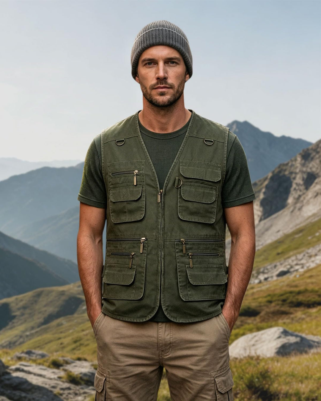 KTWOLEN Herren Outdoor Weste mit Multi-Taschened Anglerweste Jagd- und Angler Camping Wandern Weste