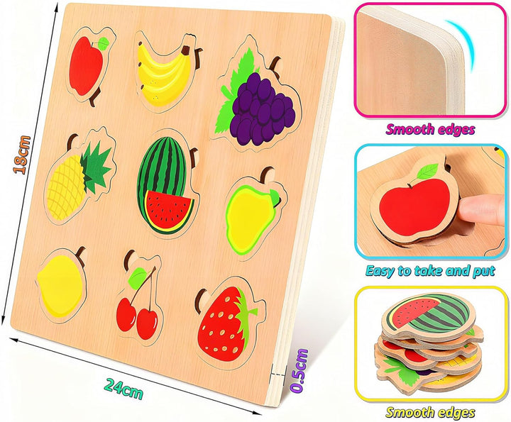 lenbest 6er Set Kinder Holzpuzzle - Montessori Spielzeug - Tier Alphabet Nummer Fahrzeuge Form Fruch