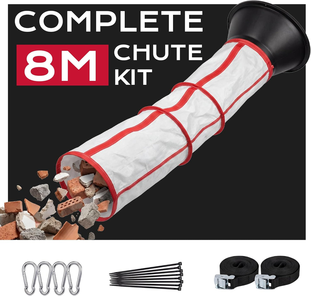 Flexible Schuttrutsche 8m | Bauschuttrutsche mit Einfülltrichter & Spanngurten | Robuste Abfallrutsc