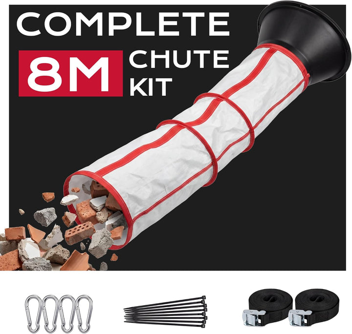 Flexible Schuttrutsche 8m | Bauschuttrutsche mit Einfülltrichter & Spanngurten | Robuste Abfallrutsc