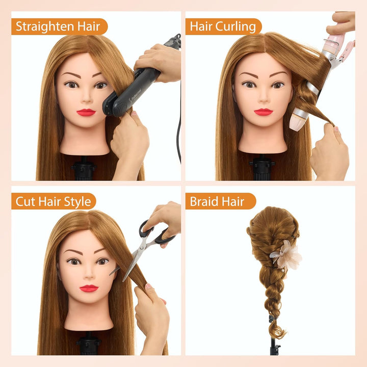 NEVERLAND Friseurkopf 24 Zoll 50% Echthaar Trainingsköpfe für Friseure Übungskopf Friseursalon Puppe