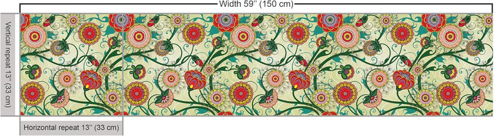 ABAKUHAUS Blumen Stoff als Meterware, Orientalische Inspirationen, Qualitäts Stoff Dekorativer Polst