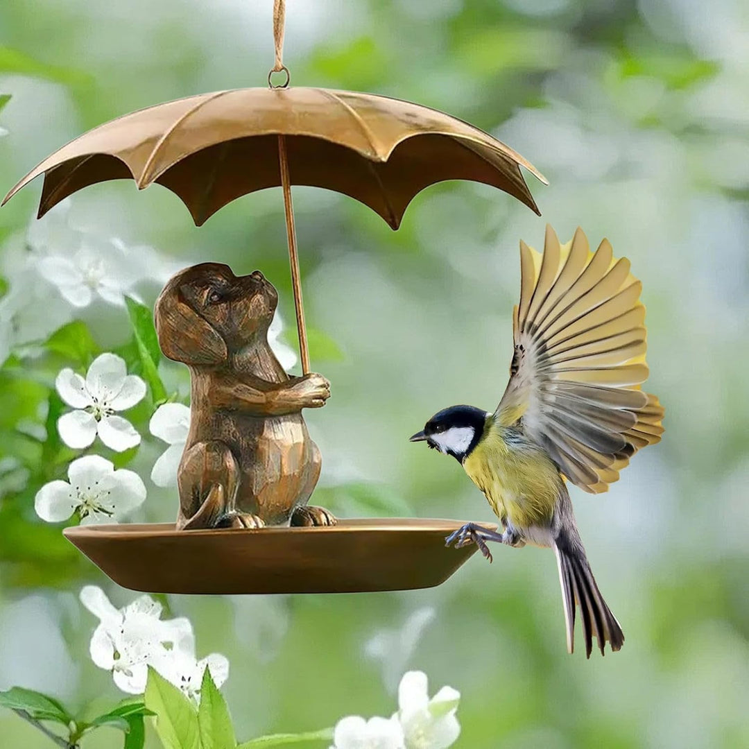 Eichhörnchen Mit Regenschirm Vogelfutterstelle - Metallische Süsse Vögel Futterhalterung Mit Schirm