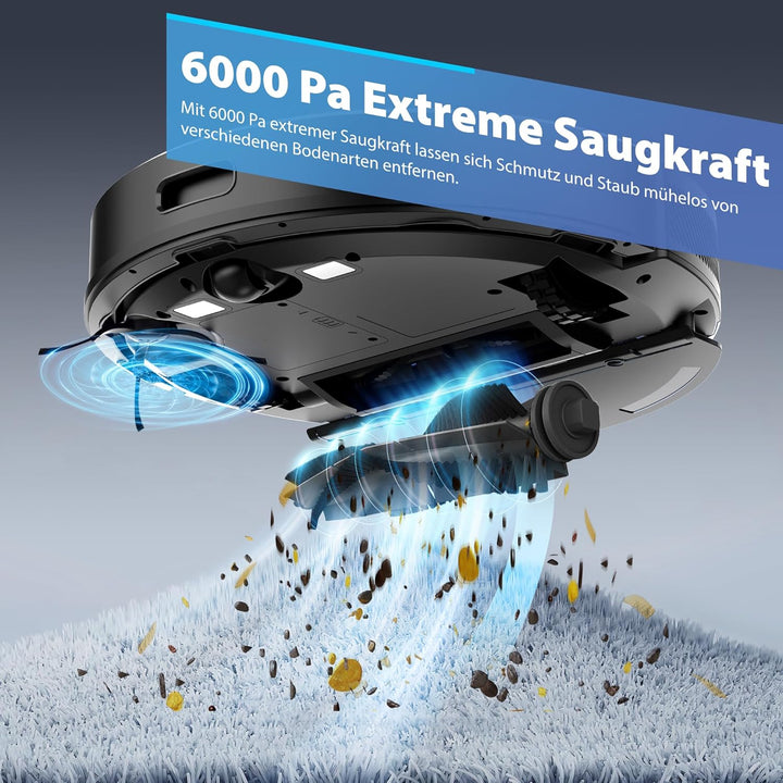 Tikom Saugroboter mit Wischfunktion, 6000Pa Staubsauger Roboter mit LiDAR Navigation, 150Min Max, AP