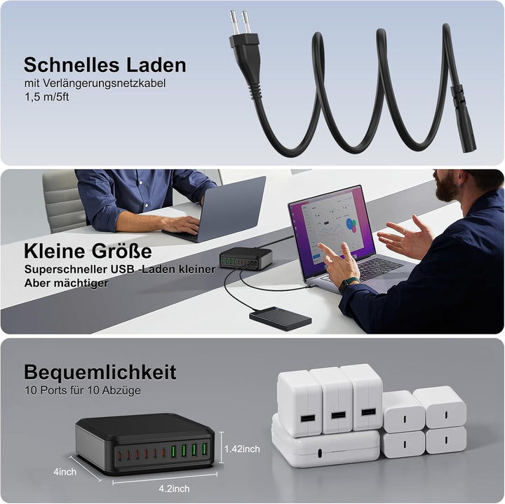 500W USB C Ladegerät Mehrfach, GaN V 10 Ports USB Ladegerät Mehrfach, 500W 10-Port Schnellladegerät
