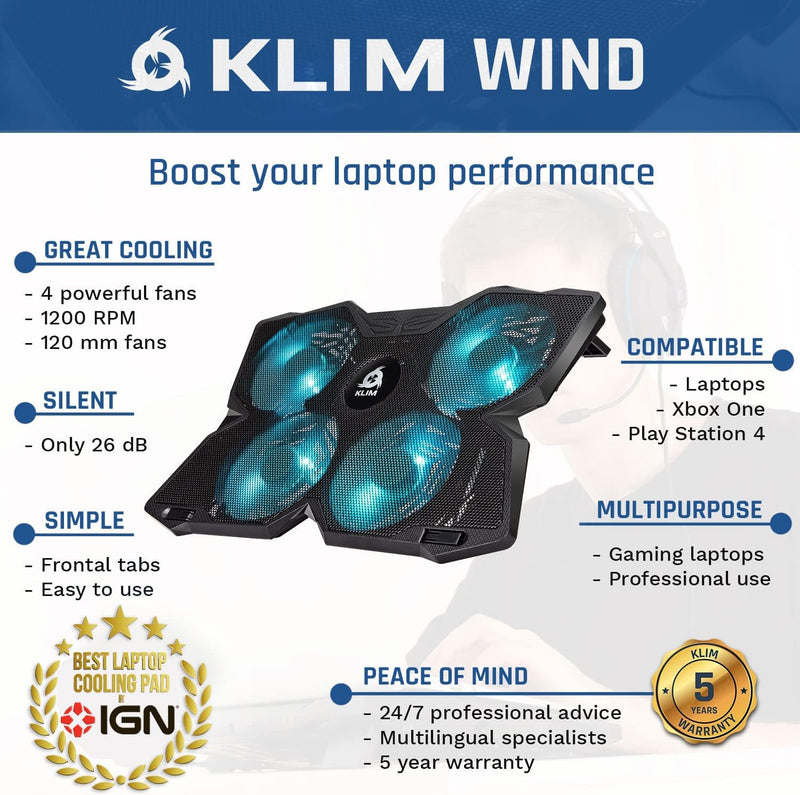 KLIM Wind Laptop Kühler - Mehr als 500 000 verkaufte Einheiten - NEU 2023 - Leistungsstark - Schnell