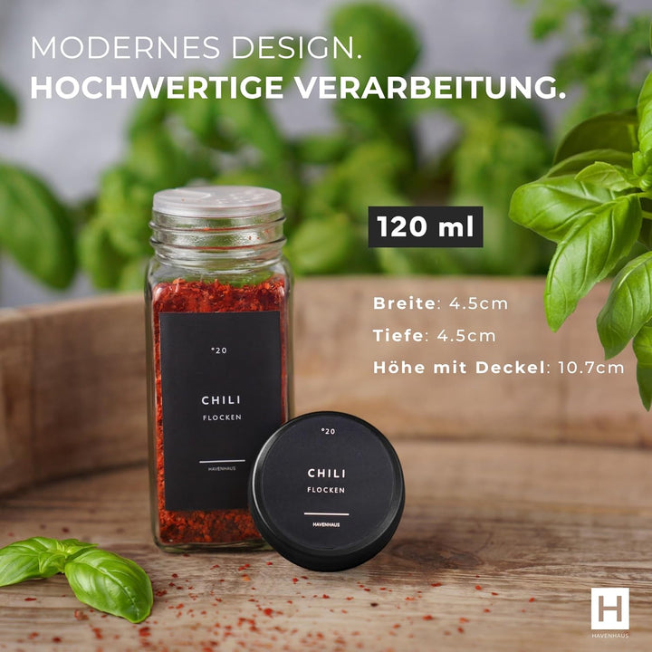 Gewürzgläser Set | hochwertiges Komplettset aus 24x Gewürz Gläser [120ml] inkl. 336 deutschen Gewürz