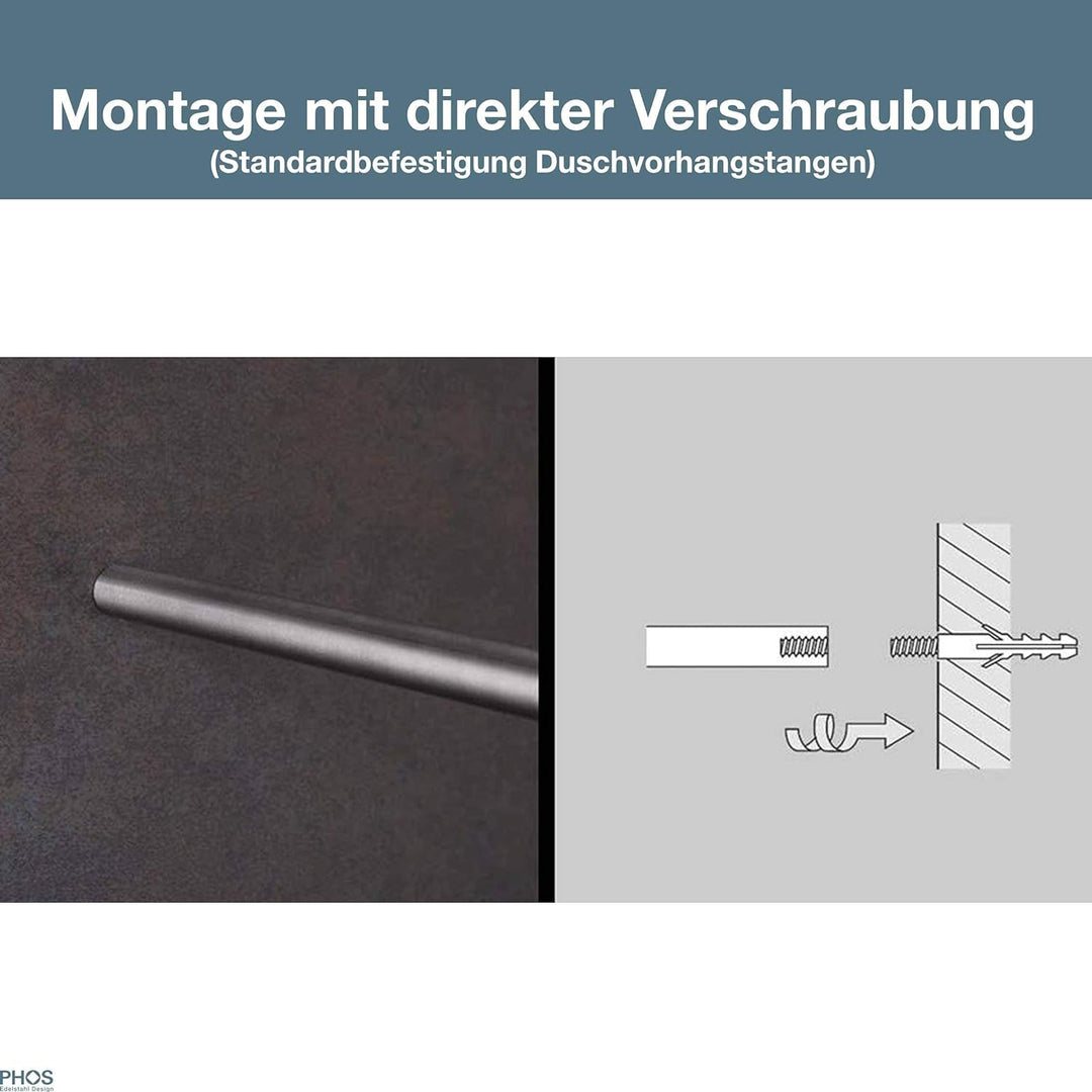 PHOS Design, DSE1700-700, Duschvorhangstange für Badewanne, 170 x 70 cm, Edelstahl gebürstet, Eck-Du