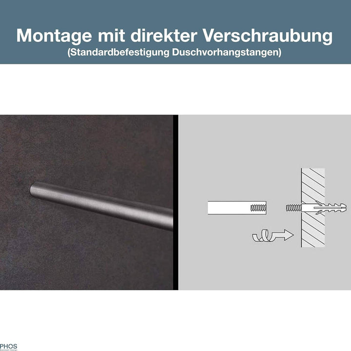 PHOS Design, DSE1700-700, Duschvorhangstange für Badewanne, 170 x 70 cm, Edelstahl gebürstet, Eck-Du