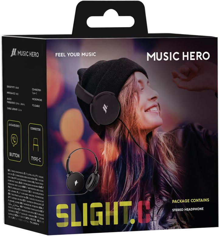 Music Hero – Kabelgebundene USB-C Kopfhörer, Länge 1,2 m, Drehbare Ohrmuscheln, Integriertes Mikrofo