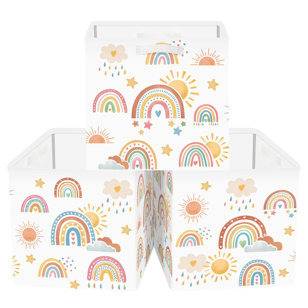 Clastyle 3 Stück Regenbogen Aufbewahrungsbox Stoff für Kallax Faltbar Aufbewahrungskorb Klein Schran
