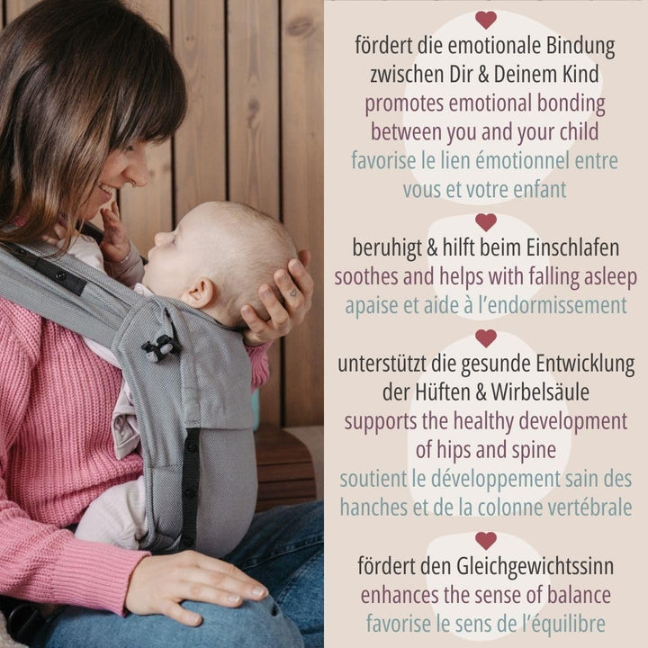 Hoppediz Babytrage Primeo, für Neugeborene ab Geburt, Bauchtrage, Rückentrage, 100% Bio-Baumwolle, A