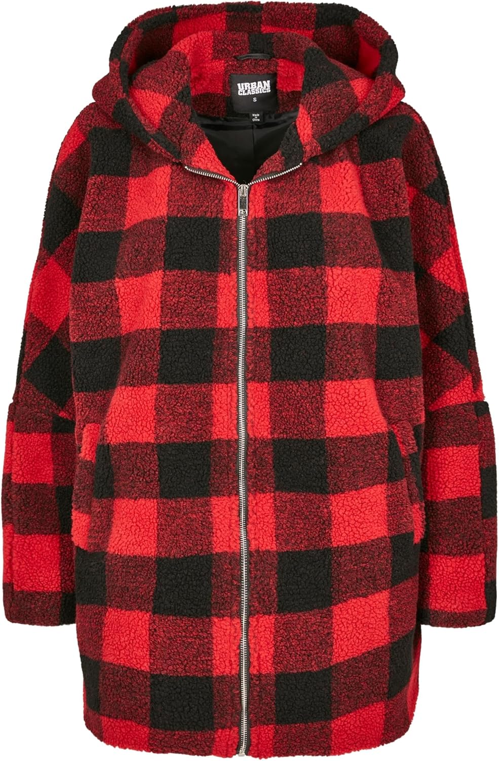 Urban Classics Damen Winter Jacke Ladies Oversized Check Sherpa Jacket mit Kapuze, Holzfäller Karo M