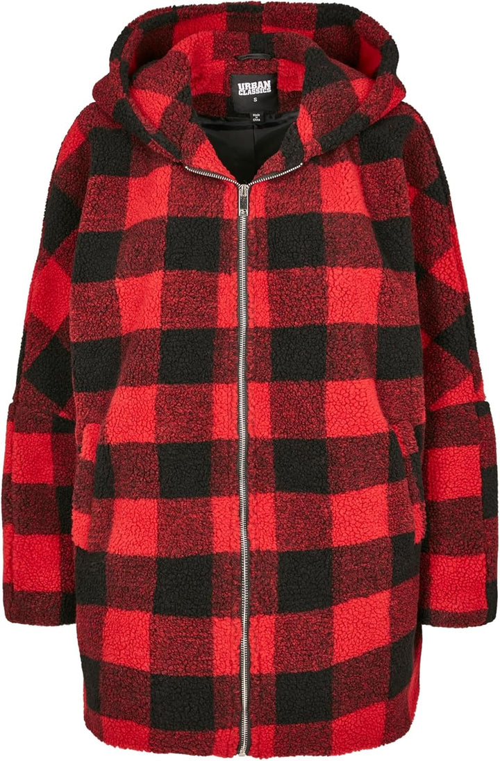 Urban Classics Damen Winter Jacke Ladies Oversized Check Sherpa Jacket mit Kapuze, Holzfäller Karo M