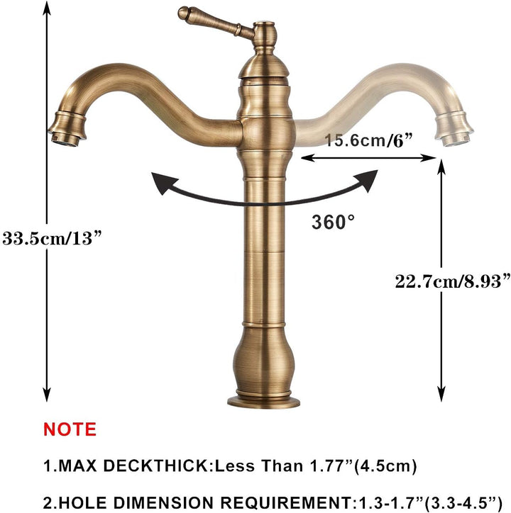 Rozin Wasserhahn Bad Antik Messing Arbeitsplatte Wasserhahn Hoch Waschtischarmatur 360°Schwenkbar Ei