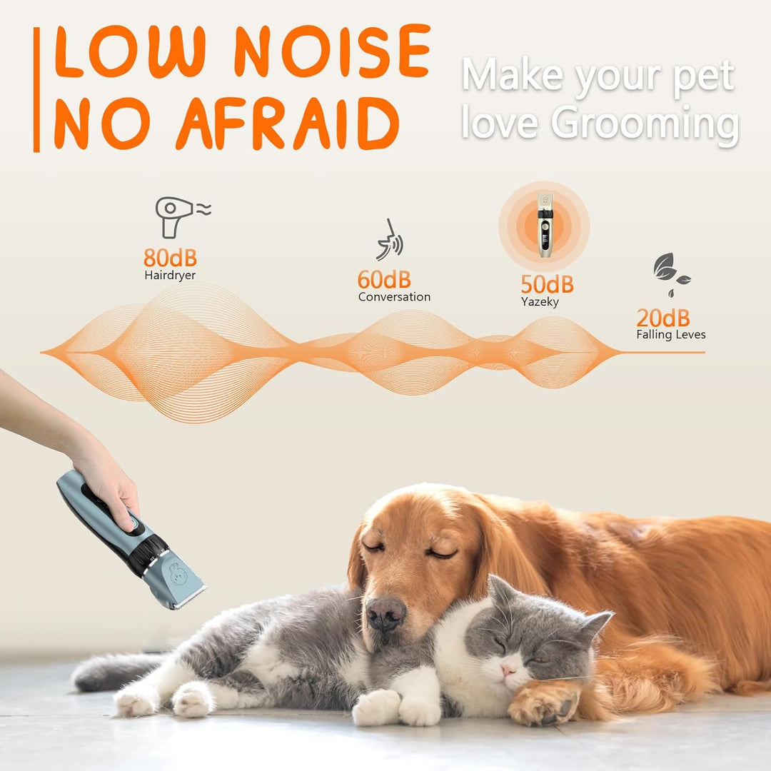 Leise Hundeschermaschine, Schermaschine Hund Katze, Profi Tierhaarschneidemaschine mit 4 Schneidköpf