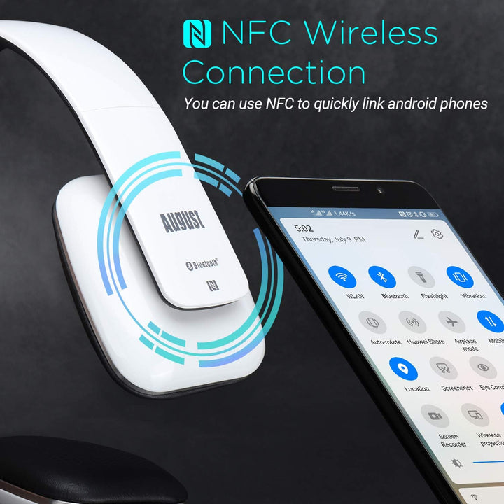 August EP636 - Bluetooth v4.1 NFC Kopfhörer - mit Freisprechfunktion und integriertem 14h Akku (weis