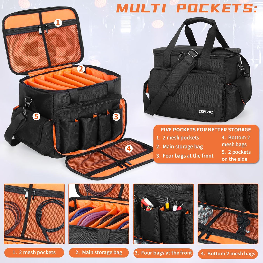 OUUTMEE DJ Tasche, DJ Cable File Bag, verstellbaren Trennwänden und Zwei separaten Taschen, 30x20x20
