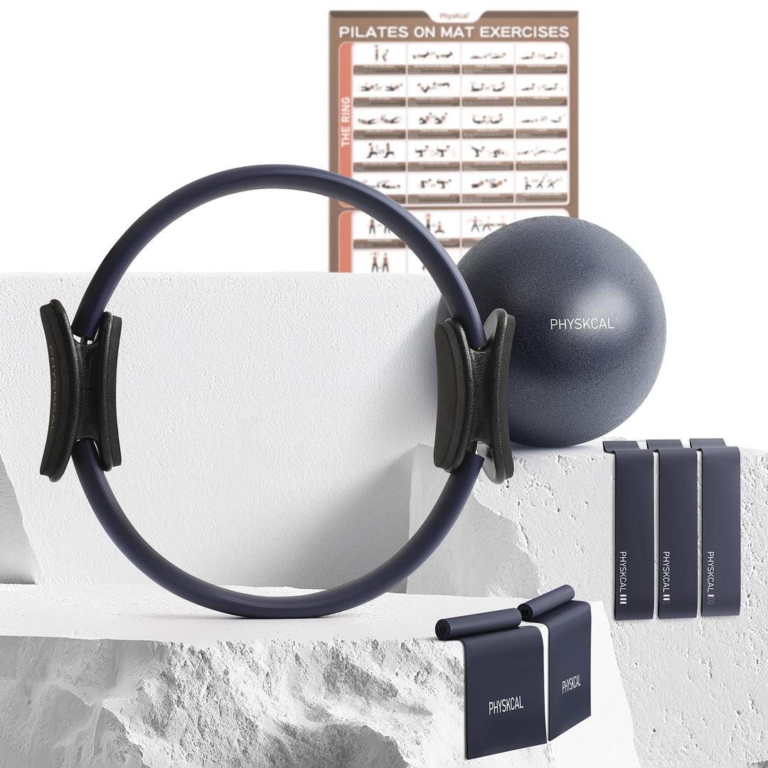 Pilates Set | 15in/ 38cm Pilates Ringe mit 1x Klein Pilates Ball, 3X Widerstandsbänder und 2X Stretc