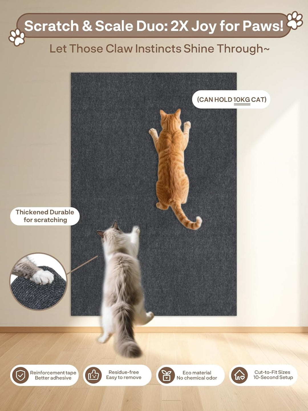 TOOSOFt Kratzmatte für Katzen, Sofa, selbstklebend, 200 x 40 cm, 2 Stück