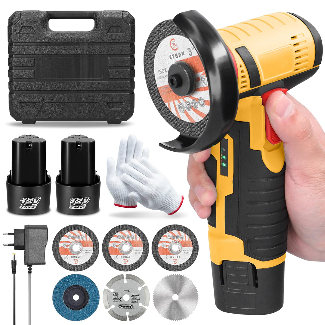 Mini Winkelschleifer, Akku Flex, Winkelschleifer Set 12V mit 2 Batterien 2000mAh, 19500rpm Trennschl
