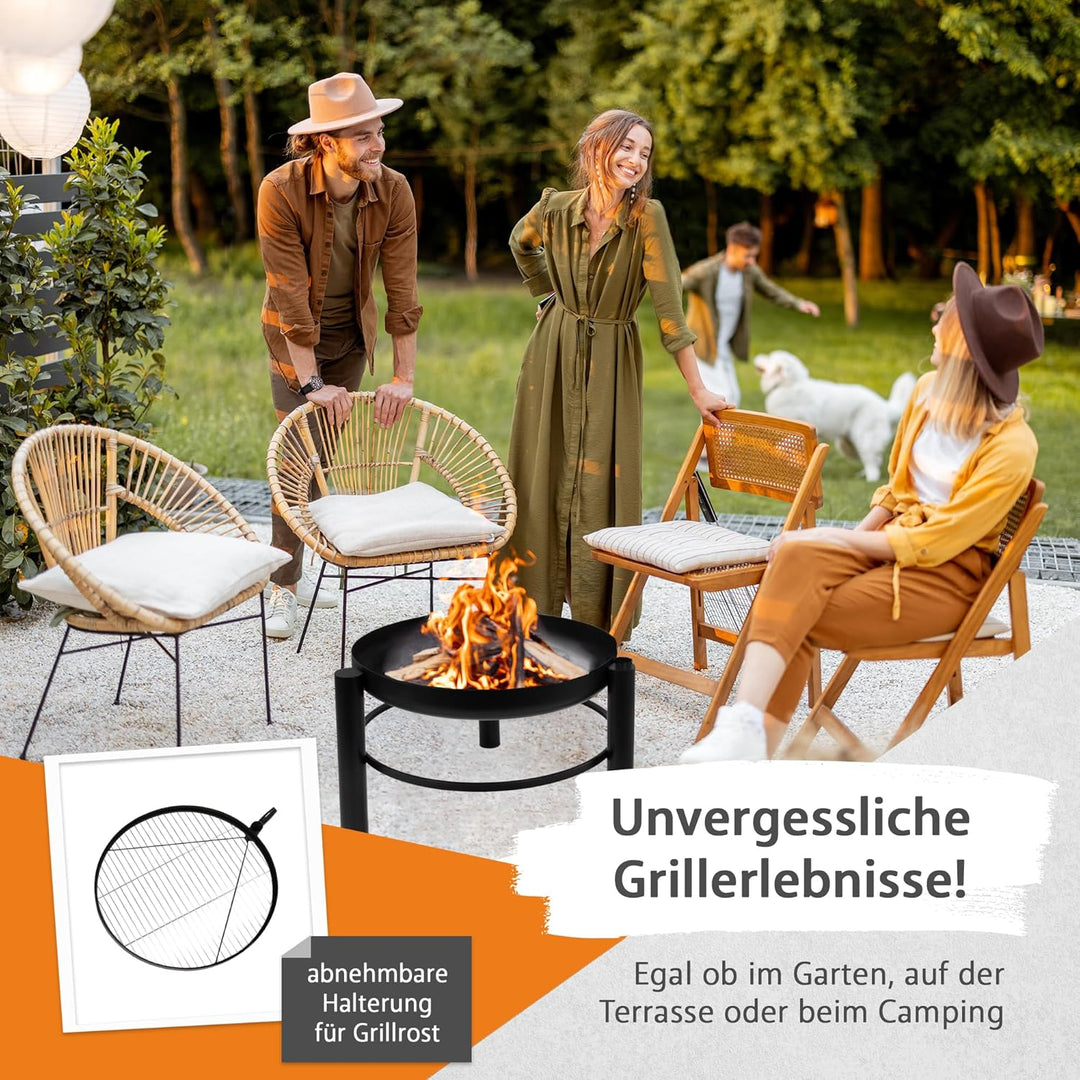 Lemodo Feuerschale mit Grill – Feuerstelle mit schwenkbarem und höhenverstellbarem Grillrost, stabil