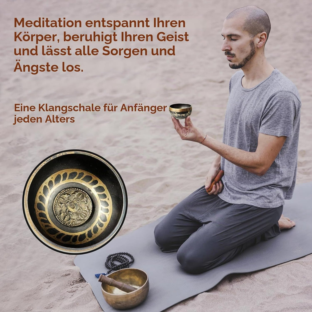 REGIS Tibetische Klangschalen-Set, Achtsamkeit und Stressabbau, Zen-Dekor, Schale handgefertigt in N