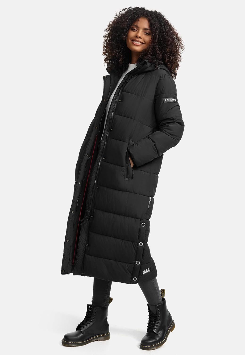 Navahoo Damen Wintermantel warmer Steppmantel lang mit abnehmbarer Kapuze Isalie XS-3XL S Schwarz, S