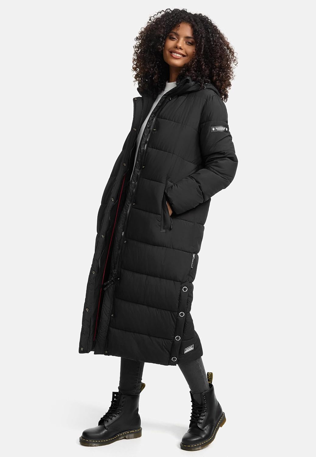Navahoo Damen Wintermantel warmer Steppmantel lang mit abnehmbarer Kapuze Isalie XS-3XL M Schwarz, M