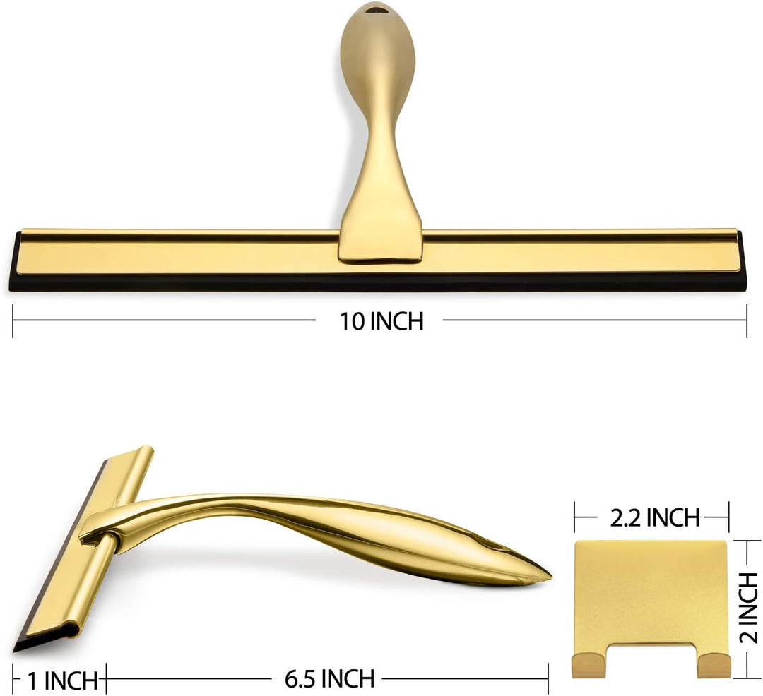 HIWARE Allzweck-Duschabzieher für Duschtüren, Badezimmer, Fenster und Autoglas - Edelstahl Messing 1