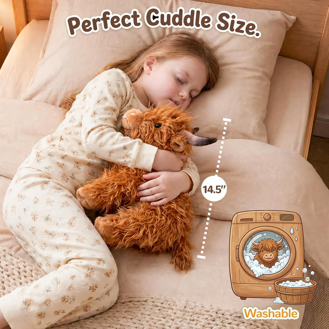 OUOZZZ 5 Stück Hochlandrind Kuscheltier Set, Weich Hochlandrind Plüschtier mit 4 Baby Hochlandrind S