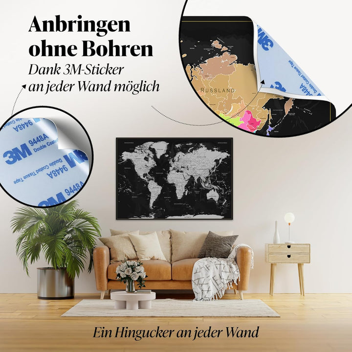 FlyHigh XXL Weltkarte Poster zum Rubbeln in Deutscher Sprache (80x56 cm) inklusive Klebesticker, Kra