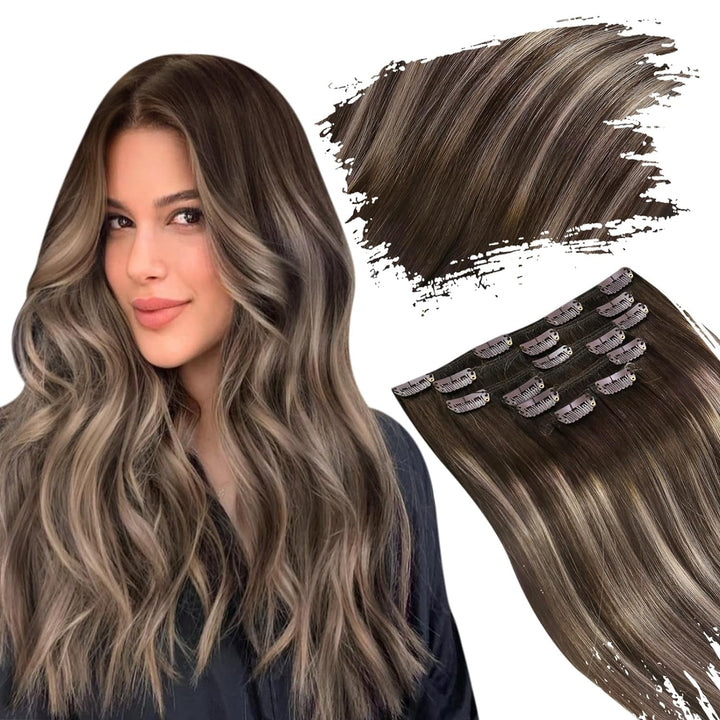 Ugeat Clips Echthaar Extension 35cm Haarverlängerung Clip in Extensions Echthaar Dicke Haare Balayag