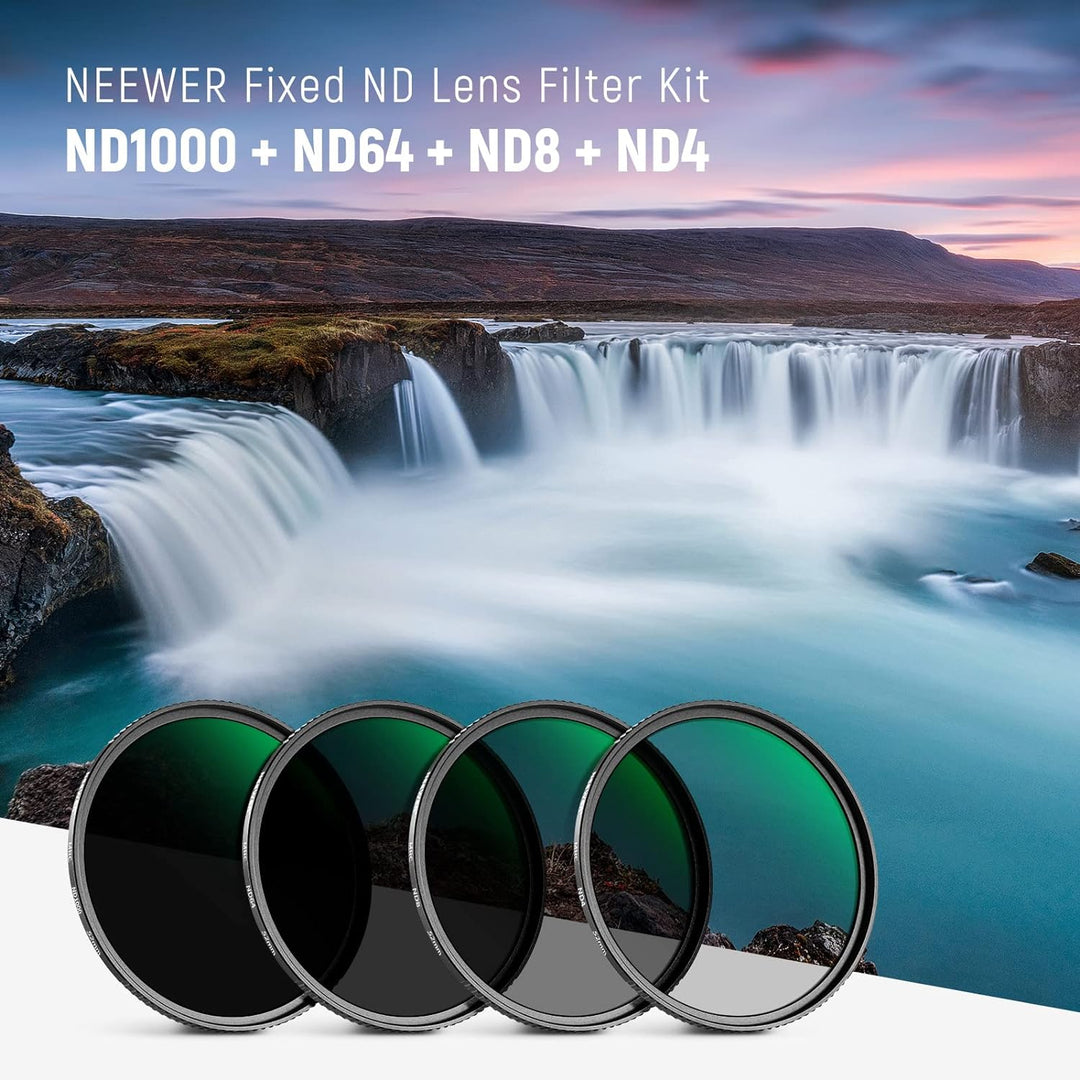 NEEWER 52mm Fester ND Filter Set ND1000 ND64 ND8 ND4 Neutraldichtefiltersatz doppelseitig 30 lagige