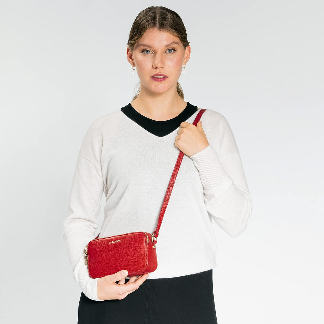 Lazarotti Bologna Leder Umhängetasche Damen | 2 Hauptfächer & längenverstellbarer Schulterriemen | m
