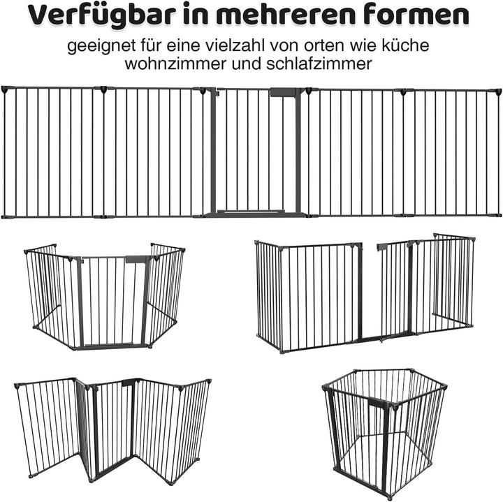 Kaminschutzgitter mit Tür Metall 310 cm | Kamingitter Absperrgitter faltbar | Sicherheitsgitter mit