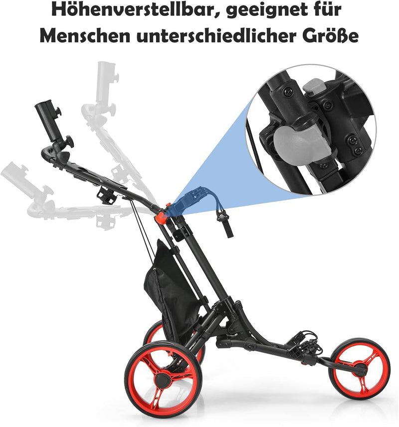 GOPLUS Faltbarer Golftrolley mit 3 Rädern, 4 höhenverstellbare Positionen, Leichter Golfwagen, aus A