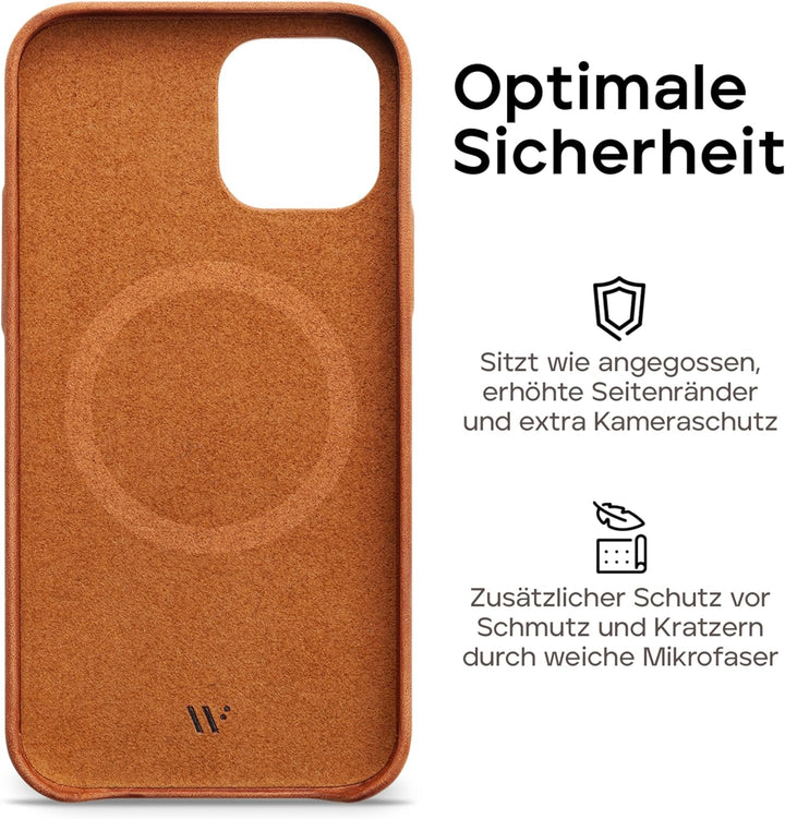 WIIUKA Hülle für iPhone 13, Deutsches Leder, Lederhülle extra Dünn, Premium Handyhülle, Case, Qi, Vi