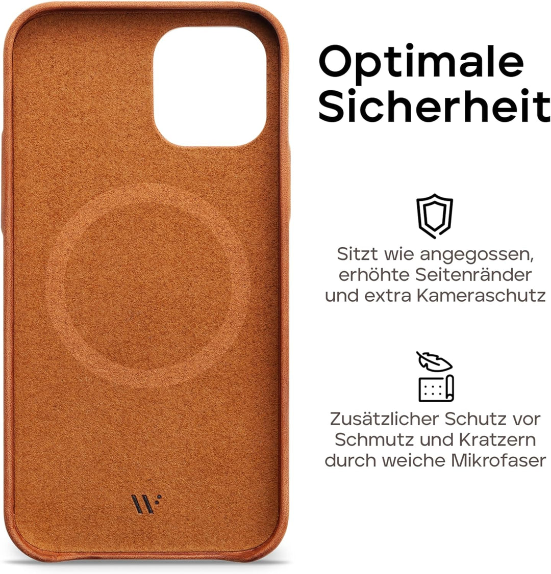 WIIUKA Hülle für iPhone 15, Leder aus Deutschland, Lederhülle extra Dünn, Premium Handyhülle, Case,