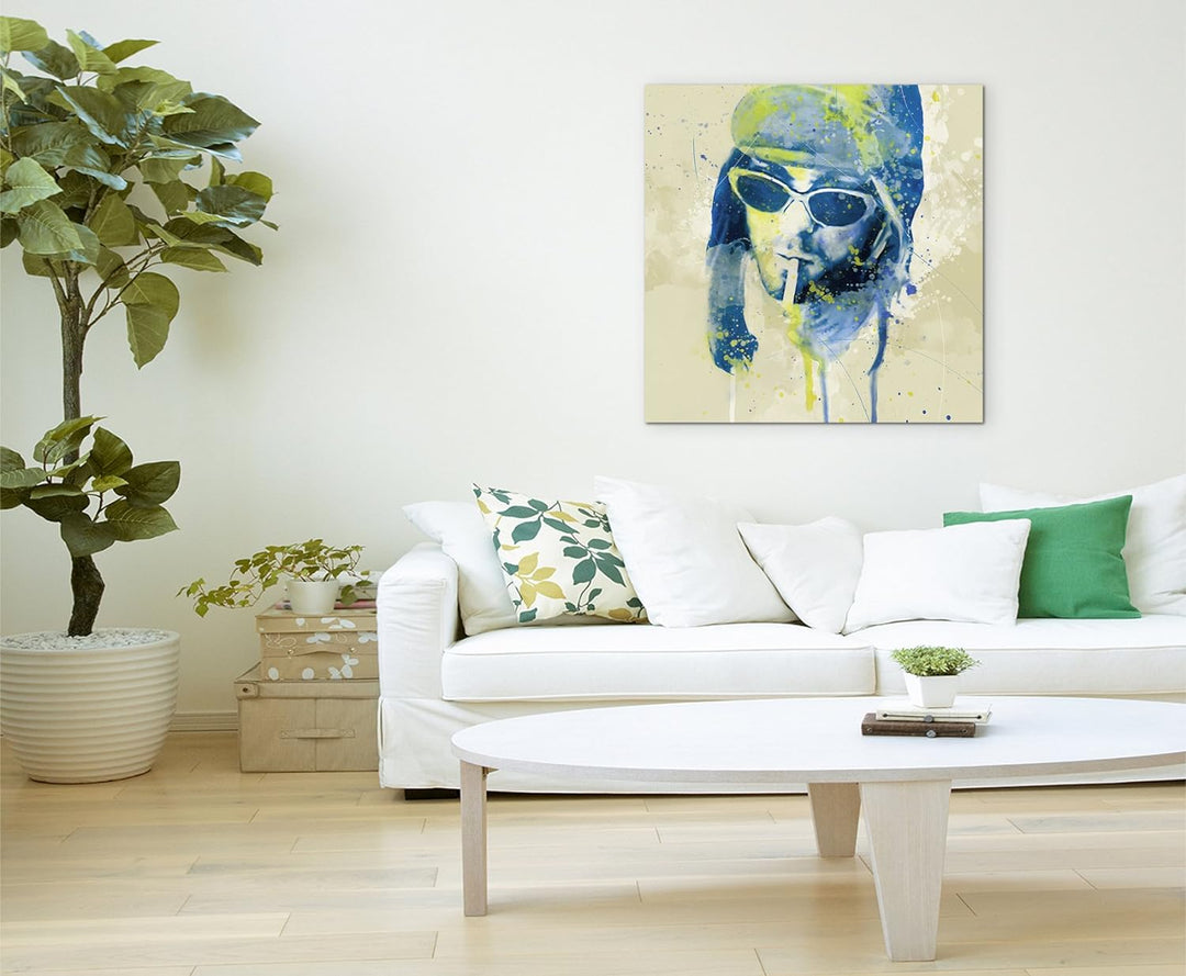 Kurt Cobain I Aqua 60x60cm - Splash Art Paul Sinus Wandbild auf Leinwand - Malerei, Kunstbild, Aquar