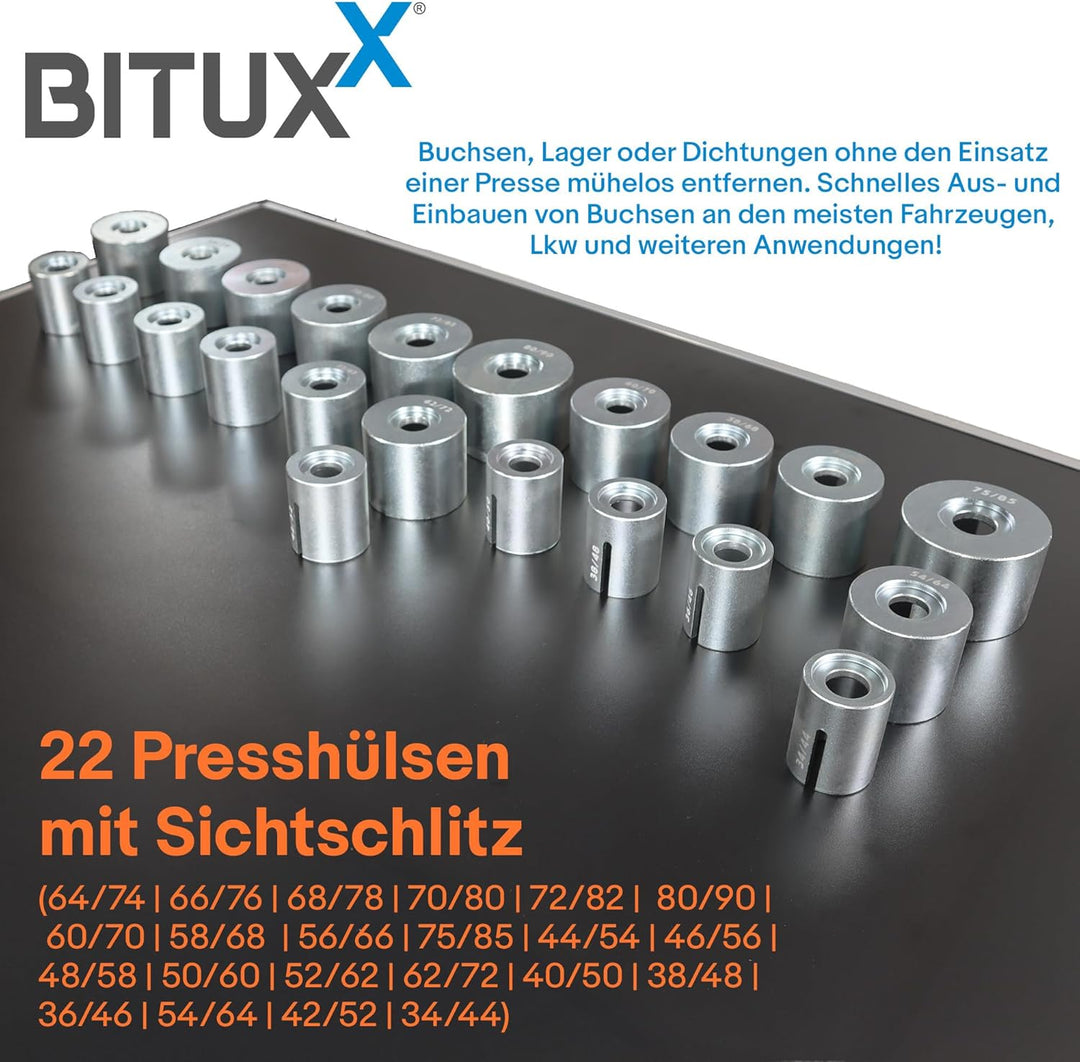 Bituxx Silentlager Abzieher Satz 27-TLG. | Lagerwerkzeug Presshülsen Set mit Sichtschlitz | inkl. Sp