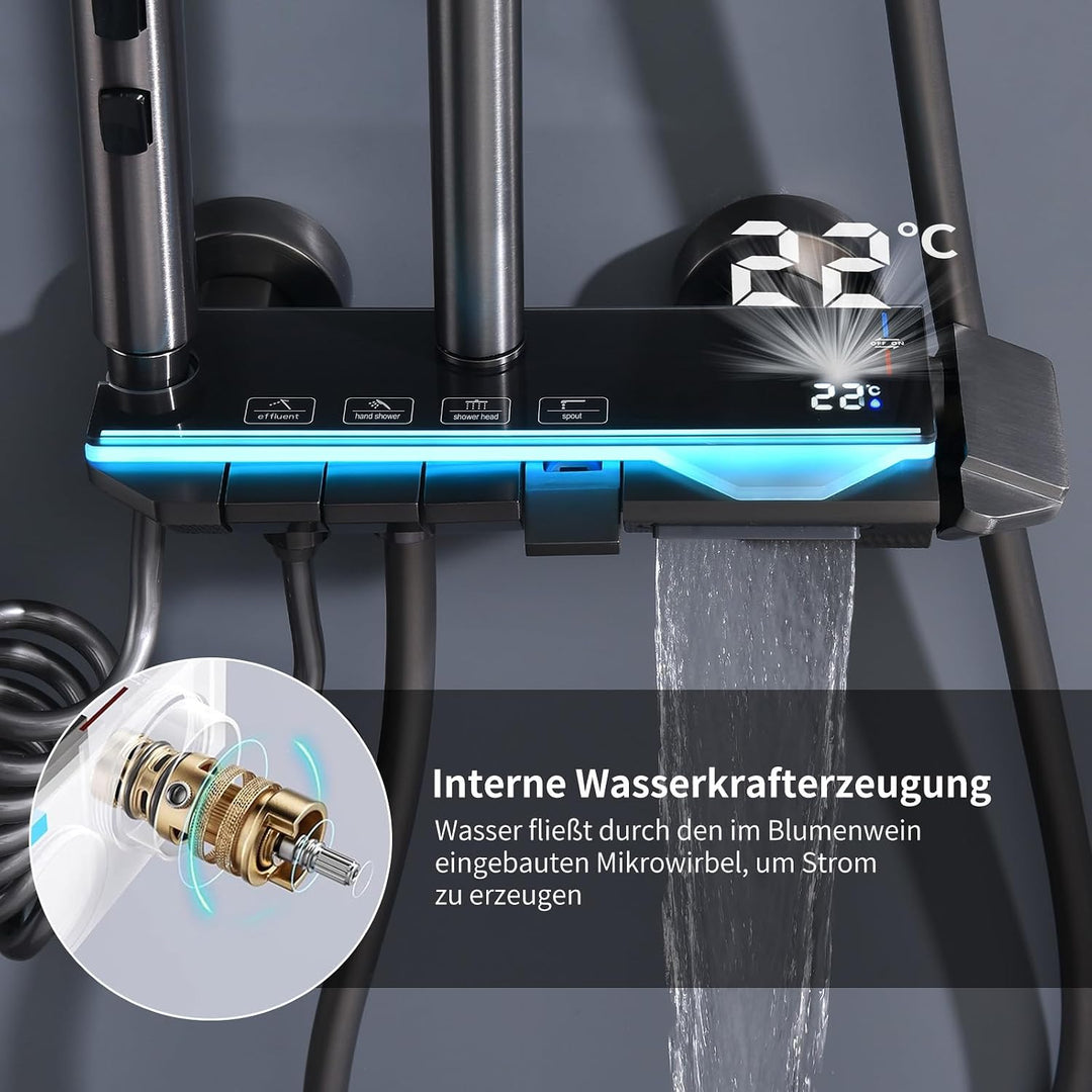 HOMELODY Duscharmatur Komplettset mit Glasablage - Regendusche mit Armatur und 30cm, Duscharmatur mi