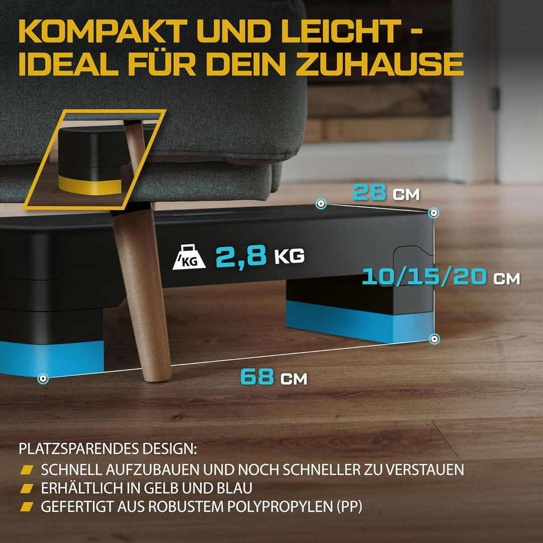TREX SPORT Steppbrett für zuhause höhenverstellbar TX-030AS | 68×28×10/15/20cm Aerobic Stepper 3 Stu