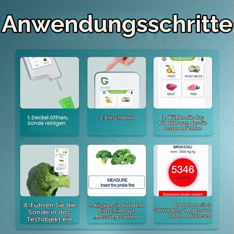 Greentest Instant-Lesegerät für frisches Fleisch, Obst, Gemüse, Nitrat-Tester und Messgerät für Lebe