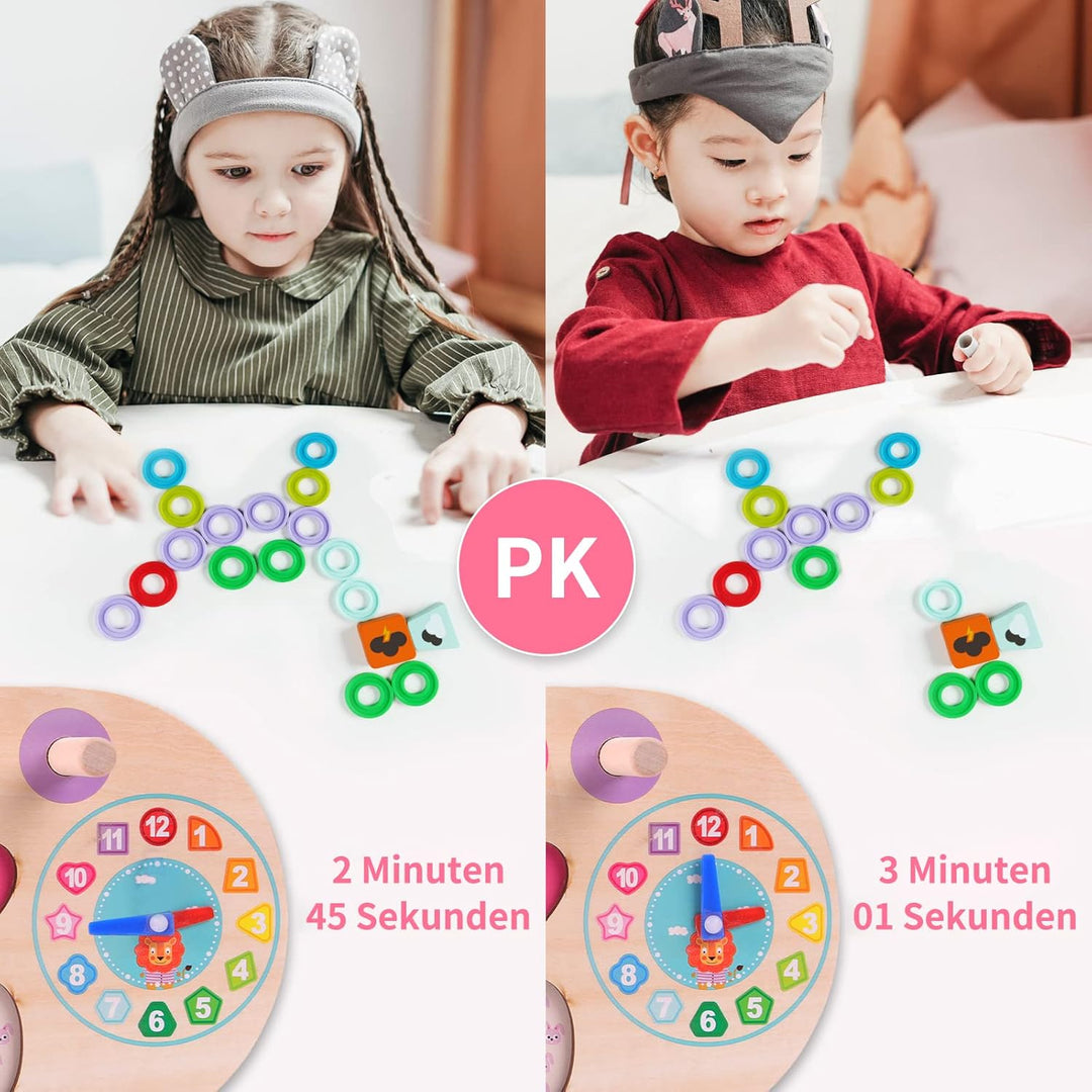 ANPEAC Holzpuzzles mit Lernuhr, Montessori Holz-Puzzle-Spielzeug,Lernspiel Mathematik für Kinder Bab